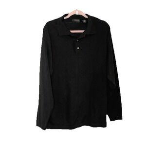 Cambridge Classics Mens Long Sleeve Polo Sweater Black Size L Merino Wool Blend